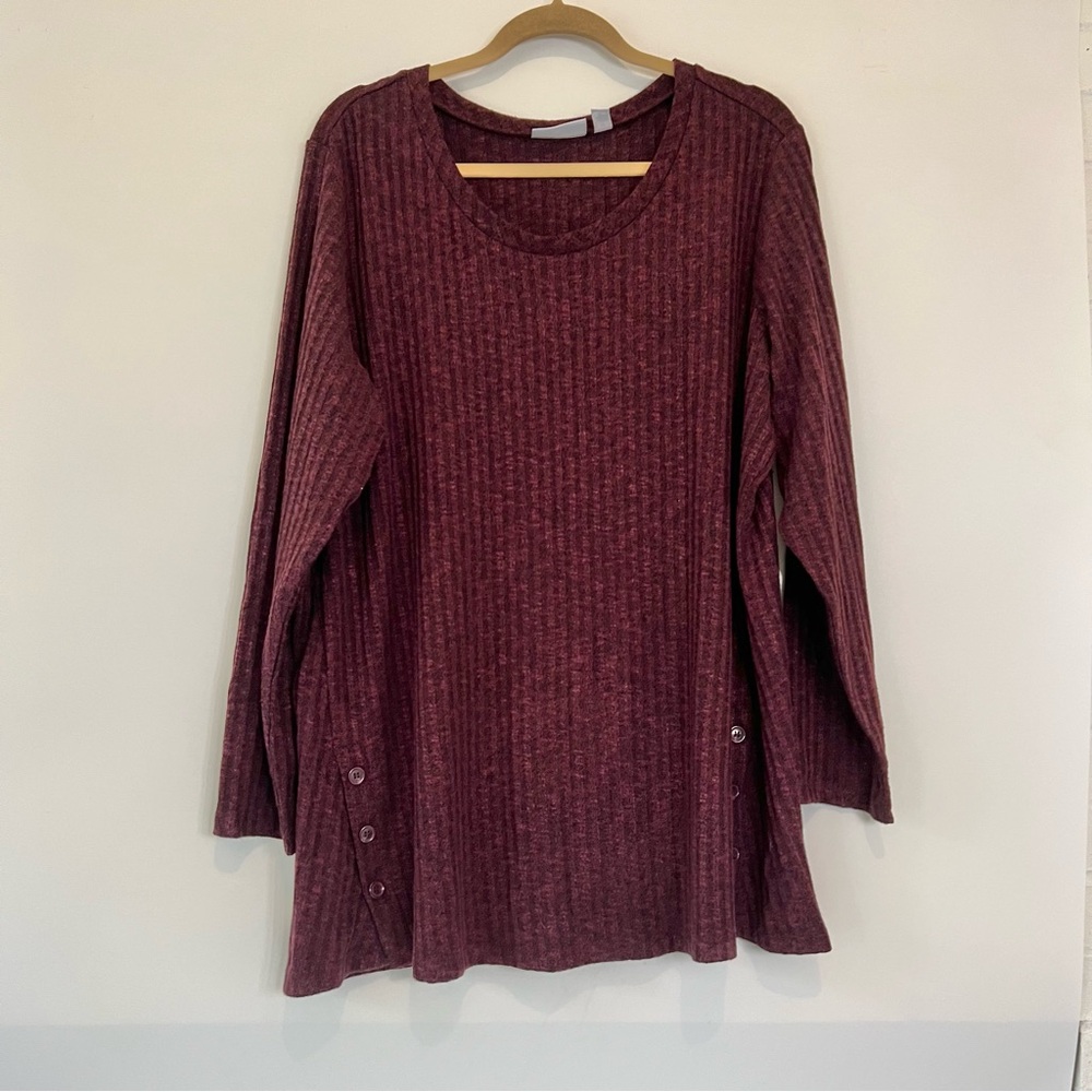Susan Graver Burgundy Ribbed Knit Tunic Sweater Size 2XL